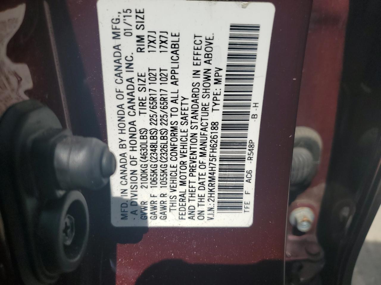 2HKRM4H75FH626188 2015 Honda Cr-V Exl