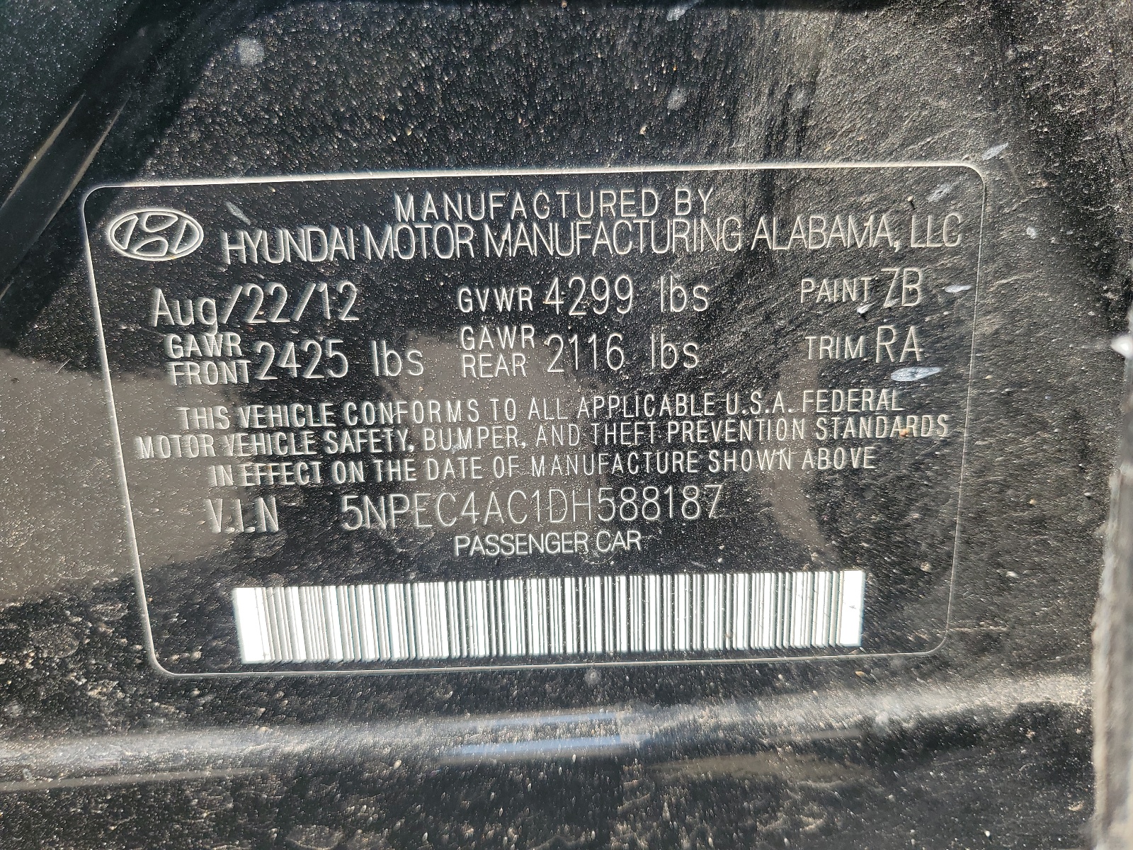 5NPEC4AC1DH588187 2013 Hyundai Sonata Se