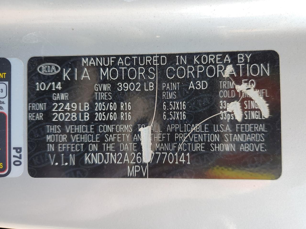 2015 Kia Soul VIN: KNDJN2A26F7770141 Lot: 64114384