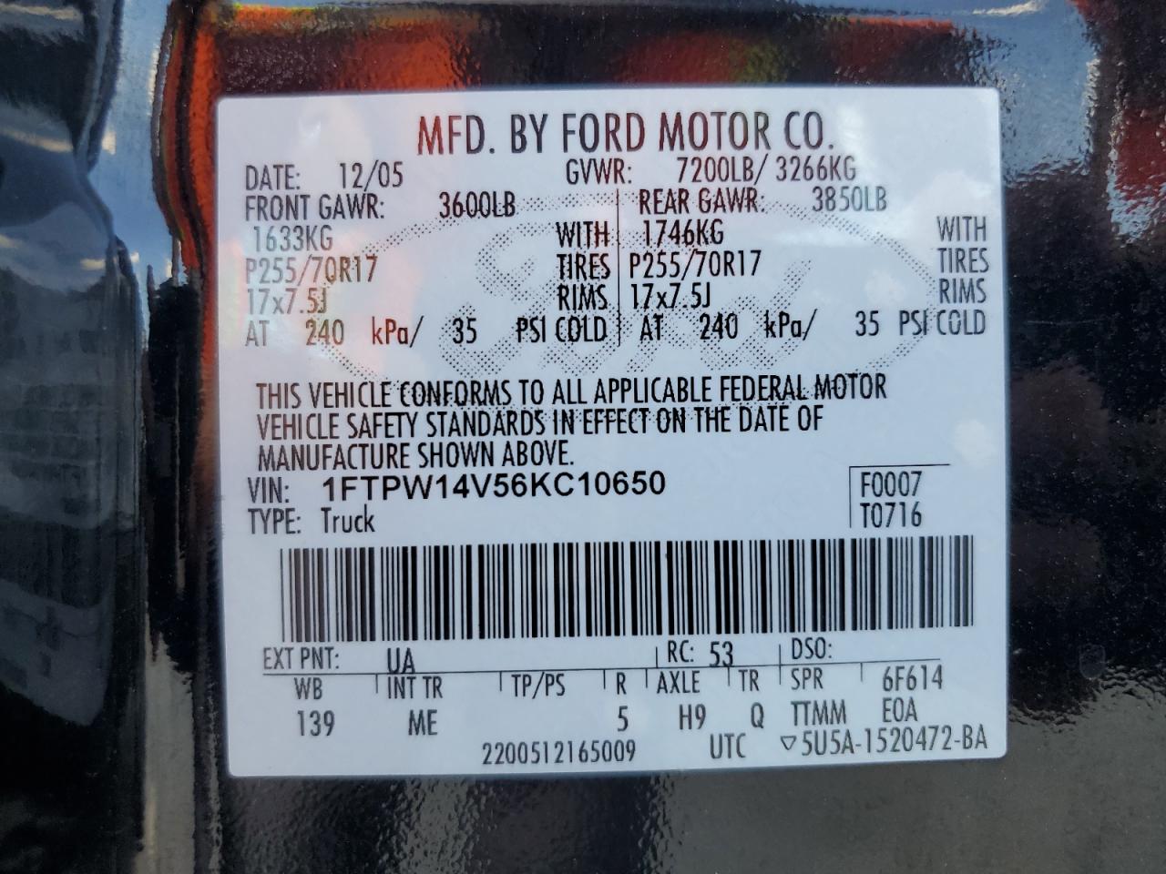 2006 Ford F150 Supercrew VIN: 1FTPW14V56KC10650 Lot: 61299184