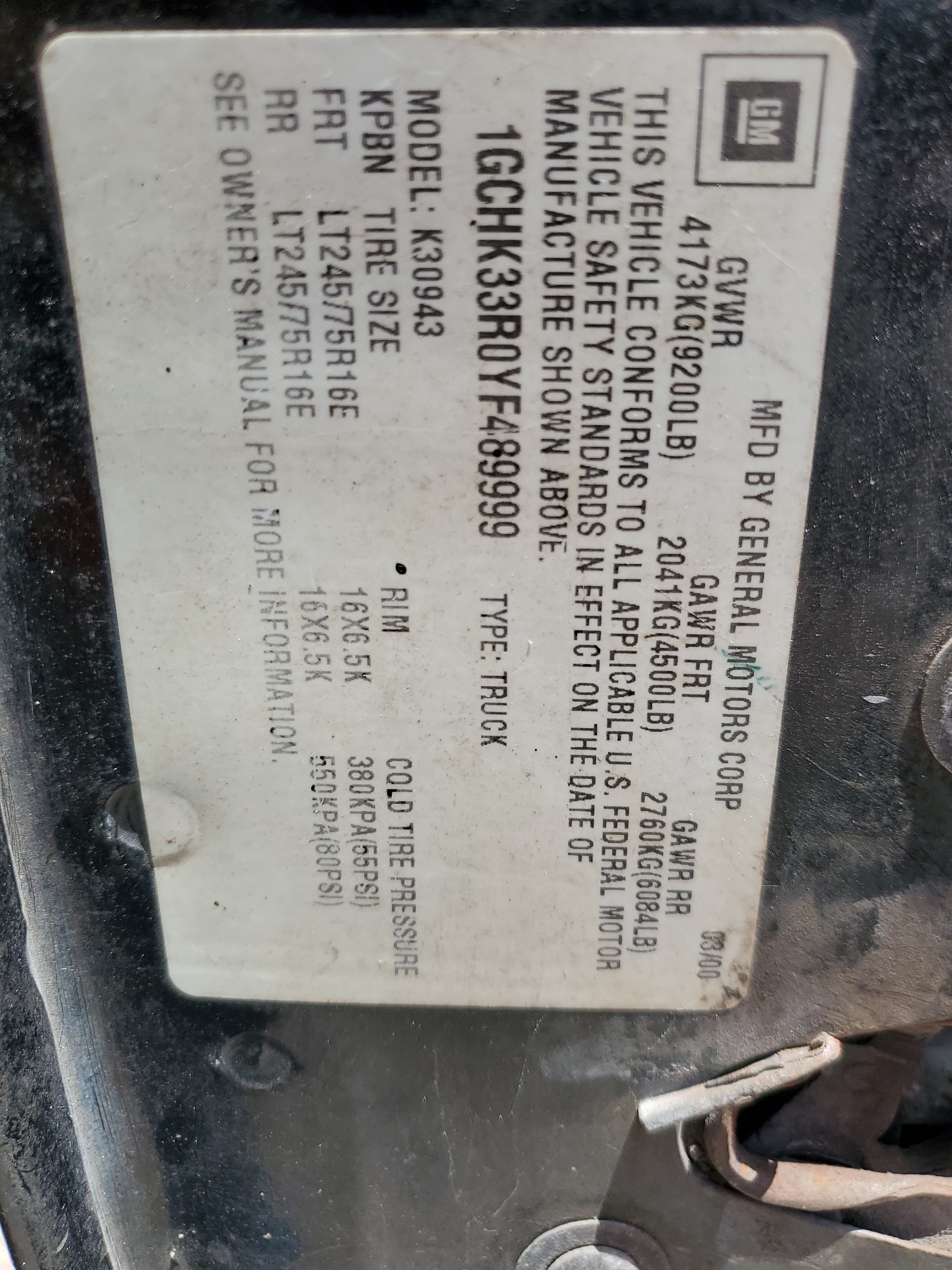 1GCHK33R0YF489999 2000 Chevrolet Gmt-400 K3500