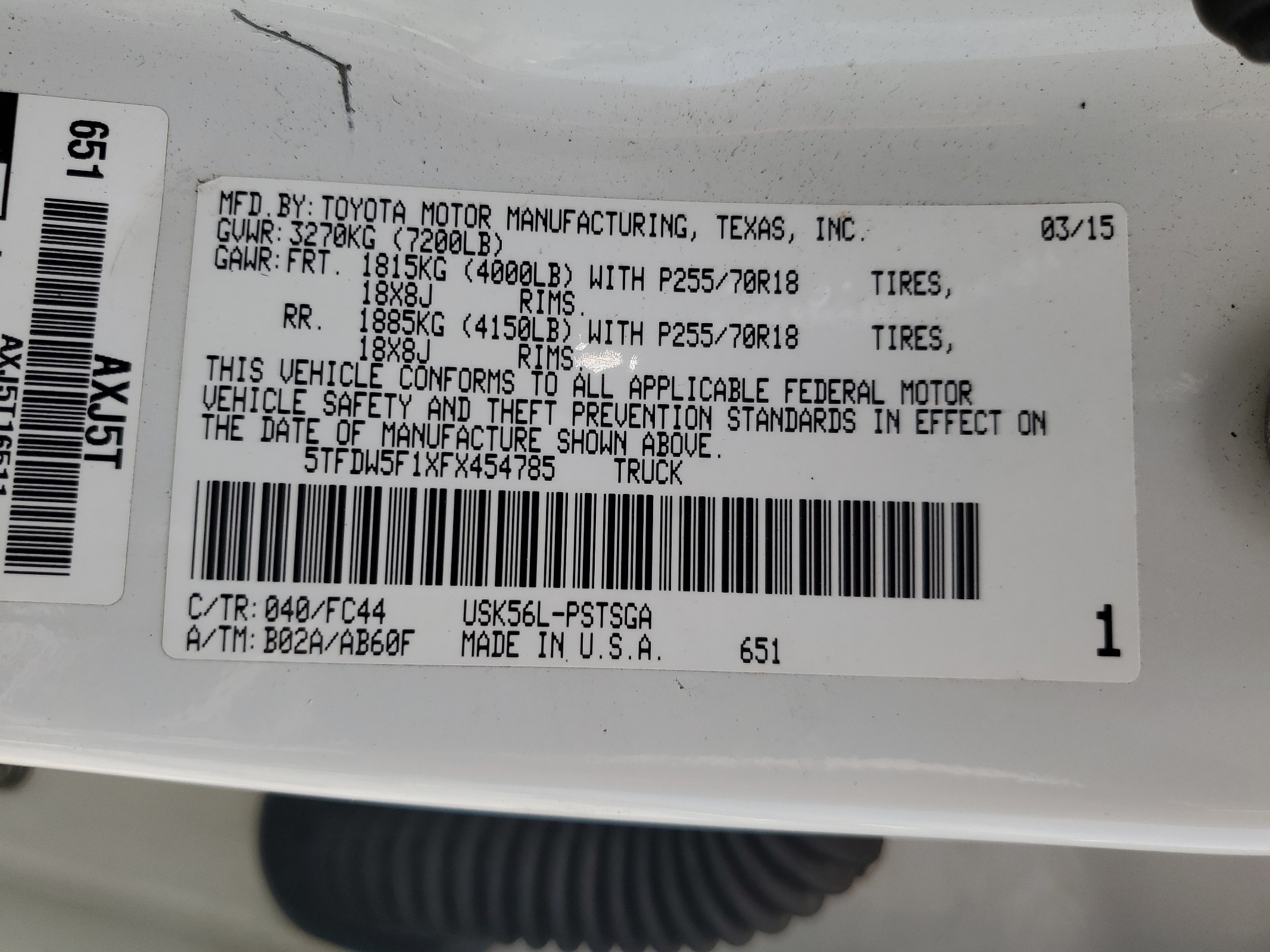 5TFDW5F1XFX454785 2015 Toyota Tundra Crewmax Sr5