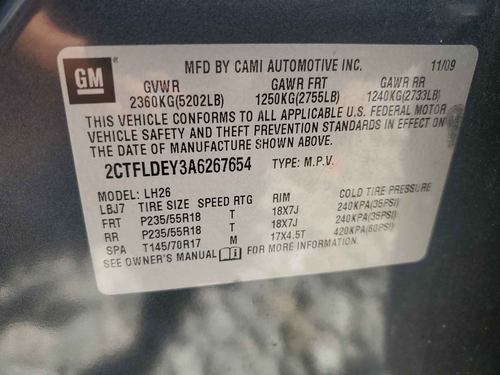 2CTFLDEY3A6267654 2010 GMC Terrain Sle