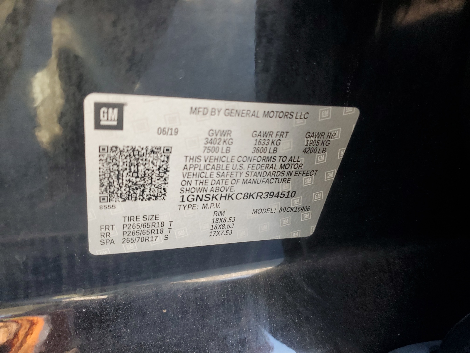 1GNSKHKC8KR394510 2019 Chevrolet Suburban K1500 Lt