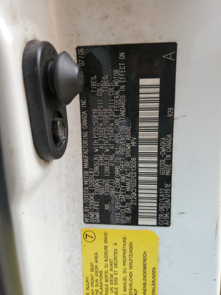 2007 Lexus Rx 350 VIN: 2T2GK31U37C013008 Lot: 62826174