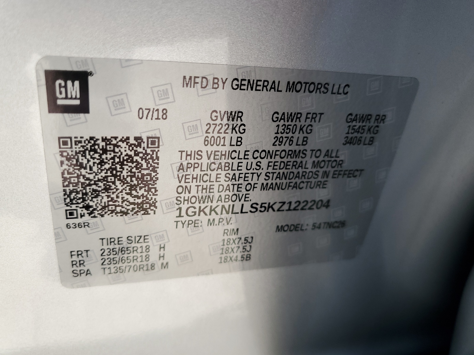 1GKKNLLS5KZ122204 2019 GMC Acadia Sle