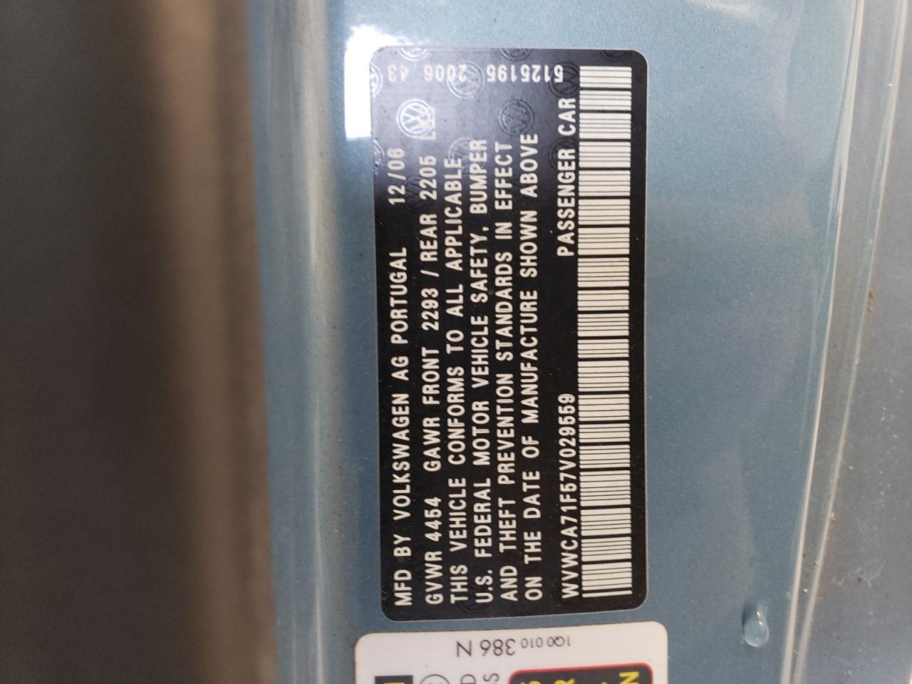 2007 Volkswagen Eos 2.0T Sport VIN: WVWCA71F57V029559 Lot: 63540414