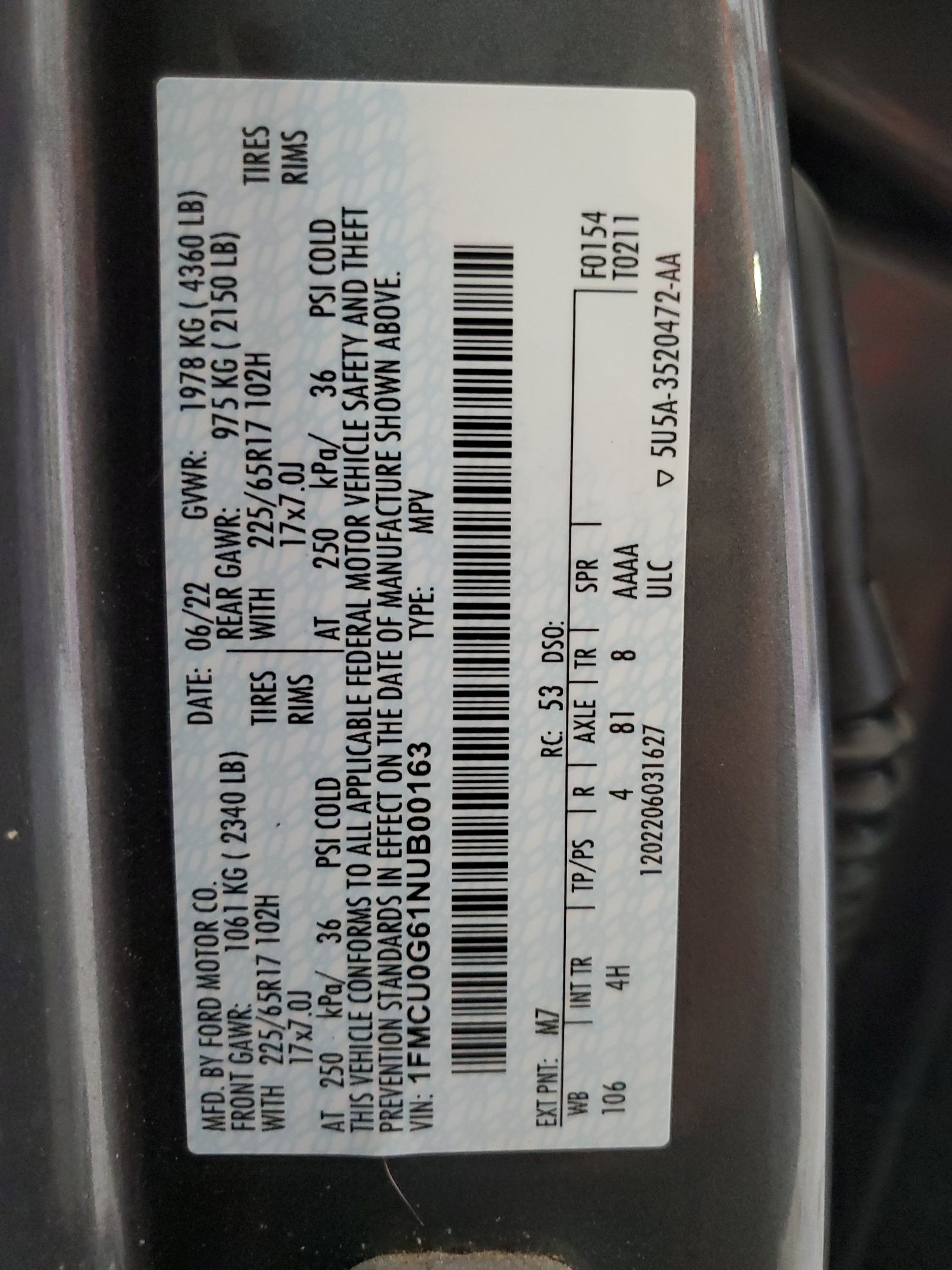 1FMCU0G61NUB00163 2022 Ford Escape Se