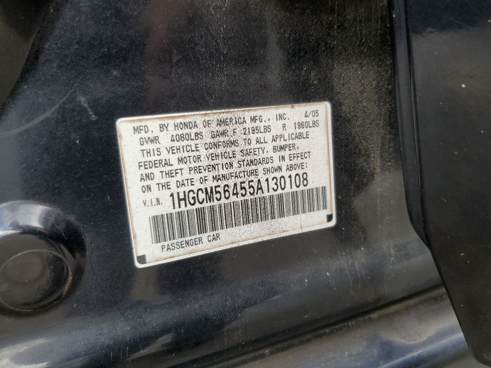 1HGCM56455A130108 2005 Honda Accord Lx