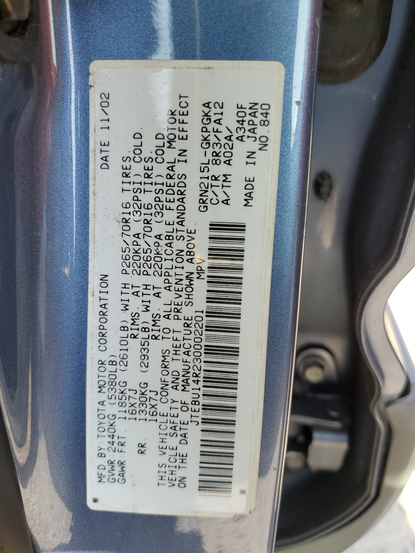 JTEBU14R230002201 2003 Toyota 4Runner Sr5