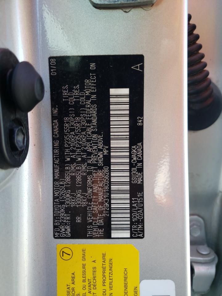 2008 Lexus Rx 350 VIN: 2T2GK31U18C056280 Lot: 61411794