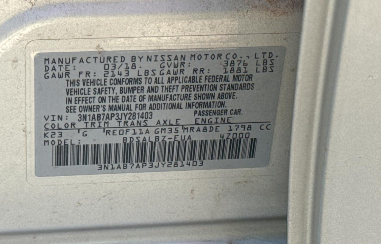2018 Nissan Sentra S VIN: 3N1AB7AP3JY281403 Lot: 64120324