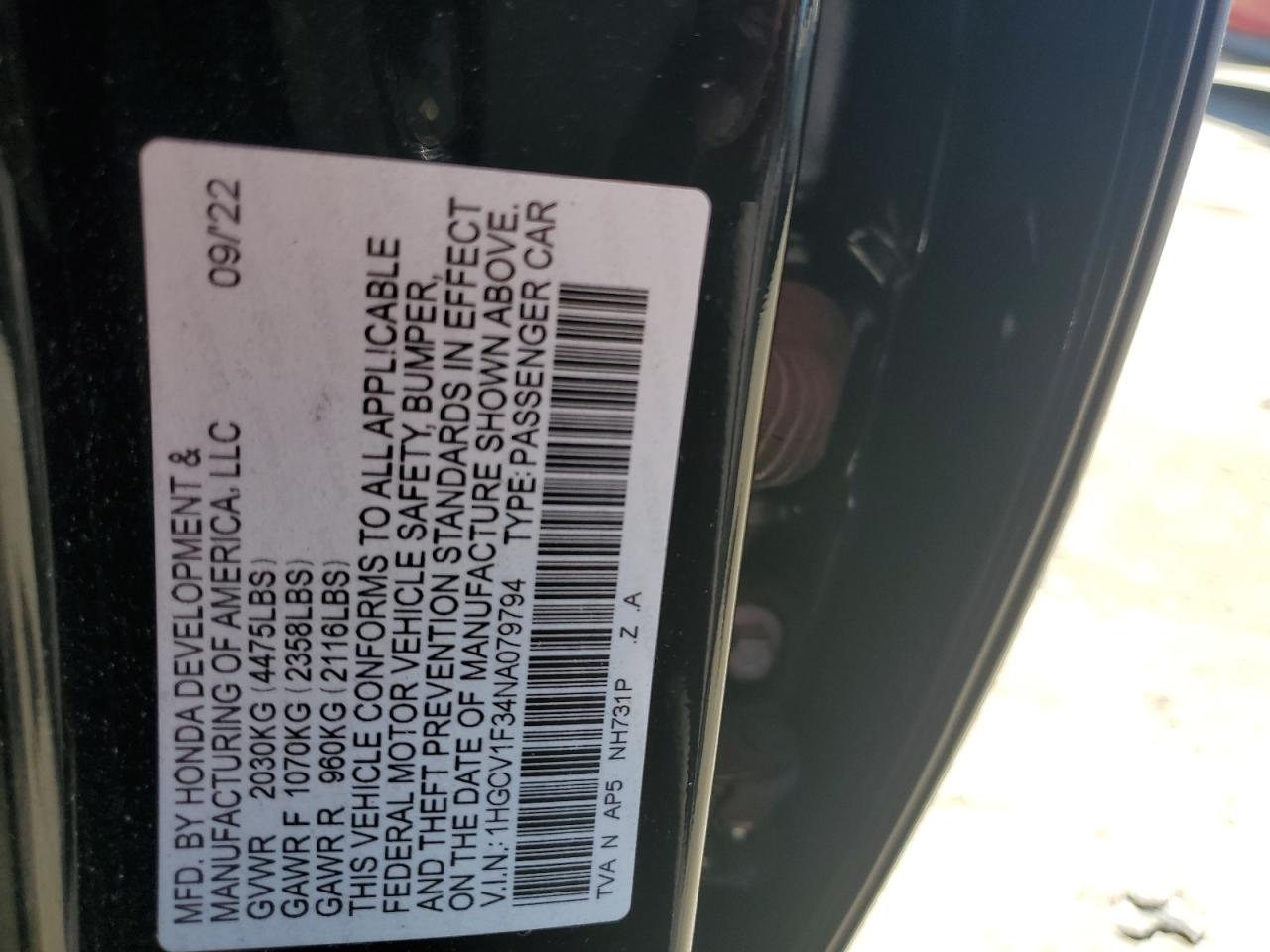 2022 Honda Accord Sport VIN: 1HGCV1F34NA079794 Lot: 63498824