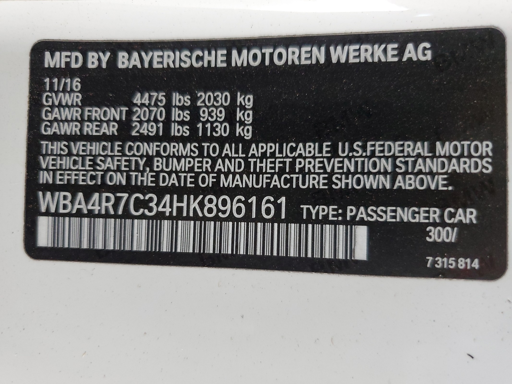 WBA4R7C34HK896161 2017 BMW 430I