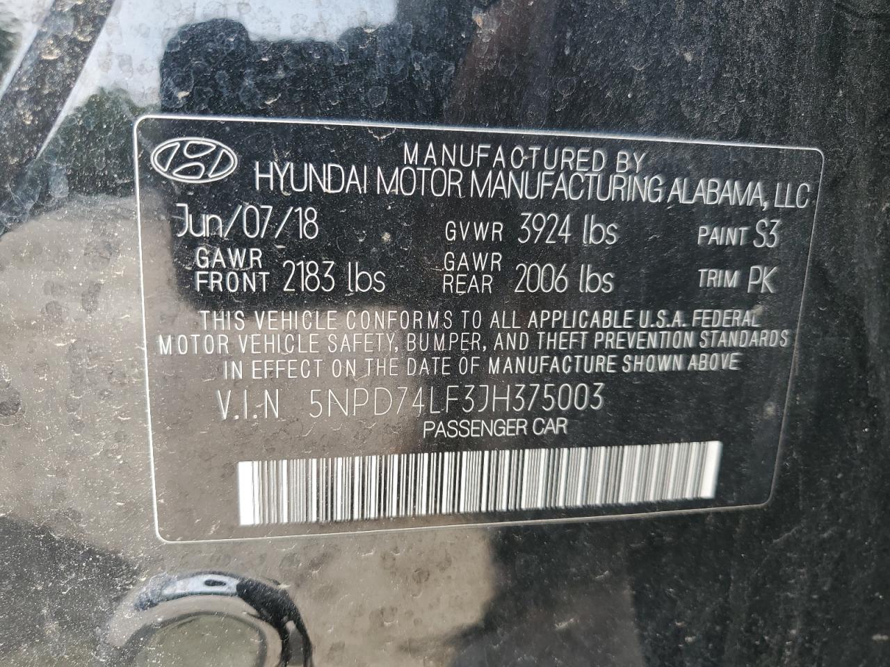 5NPD74LF3JH375003 2018 HYUNDAI ELANTRA - Image 14