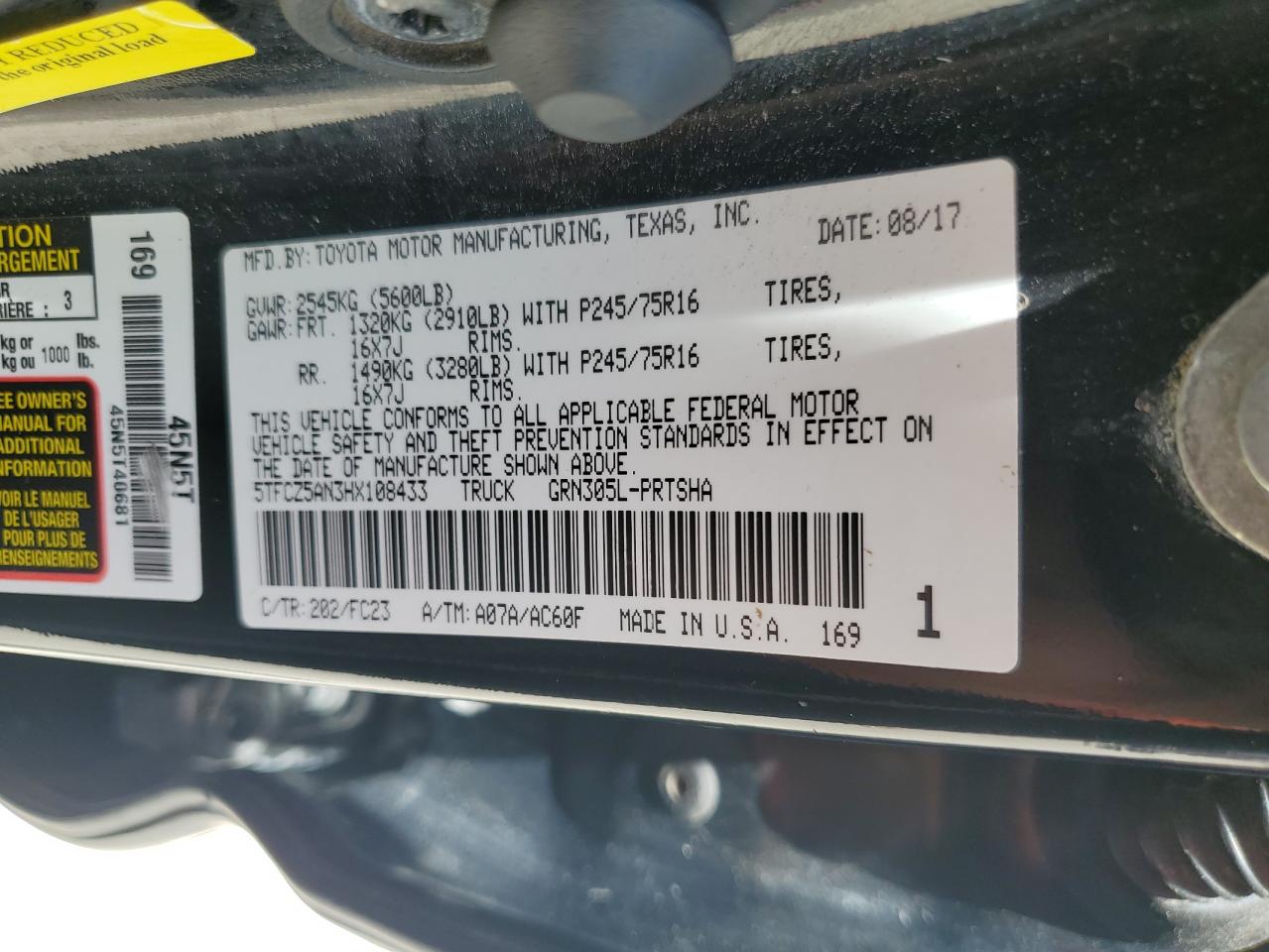 2017 Toyota Tacoma Double Cab VIN: 5TFCZ5AN3HX108433 Lot: 65338104