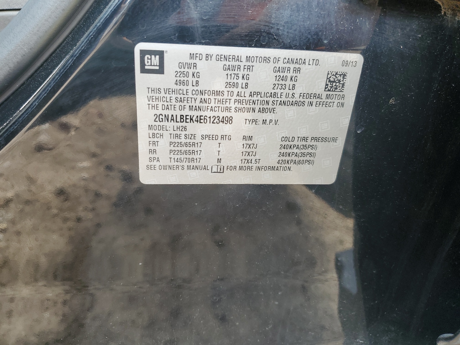 2GNALBEK4E6123498 2014 Chevrolet Equinox Lt