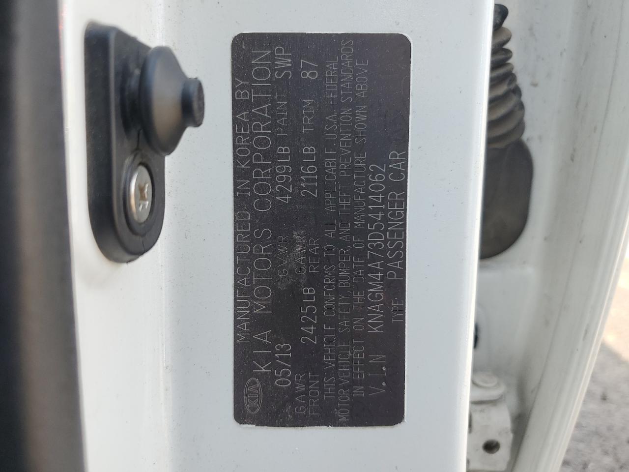 2013 Kia Optima Lx VIN: KNAGM4A73D5414062 Lot: 62675684