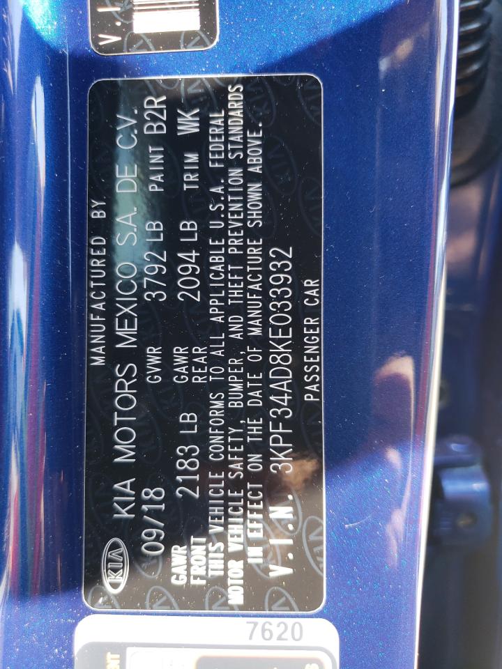 2019 Kia Forte Gt Line VIN: 3KPF34AD8KE033932 Lot: 63402074