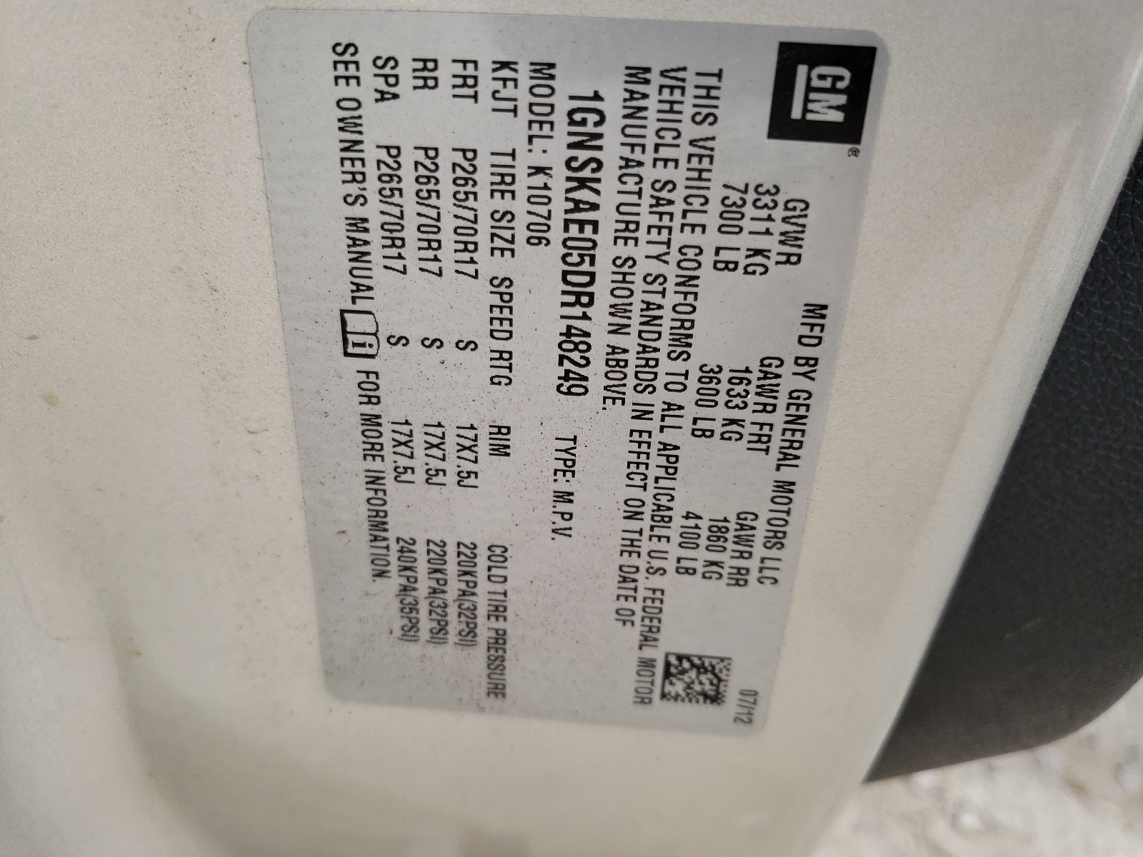 1GNSKAE05DR148249 2013 Chevrolet Tahoe K1500 Ls