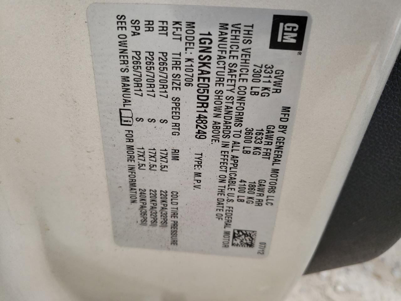 2013 Chevrolet Tahoe K1500 Ls VIN: 1GNSKAE05DR148249 Lot: 63008084