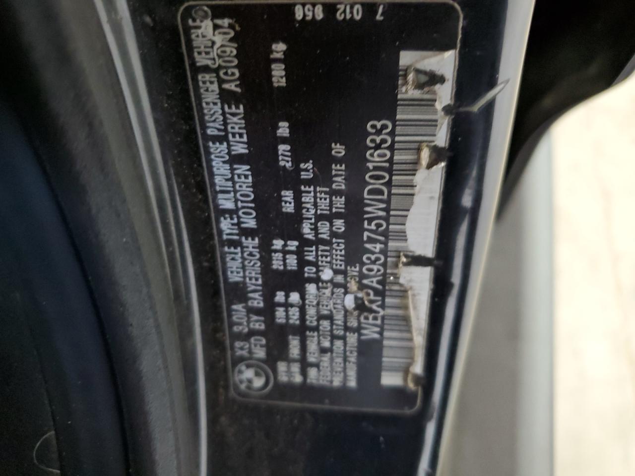 2005 BMW X3 3.0I VIN: WBXPA93475WD01633 Lot: 64774214