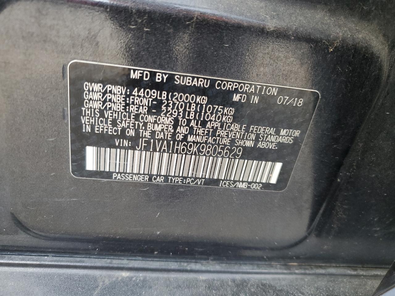 JF1VA1H69K9805629 2019 Subaru Wrx Limited