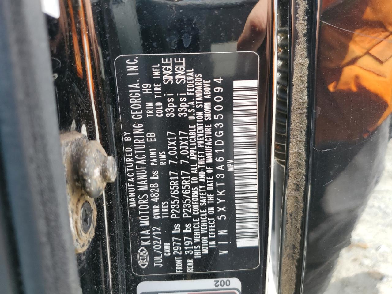 2013 Kia Sorento Lx VIN: 5XYKT3A61DG350094 Lot: 63870254