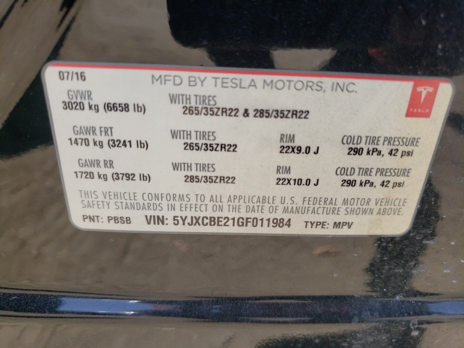 5YJXCBE21GF011984 2016 Tesla Model X