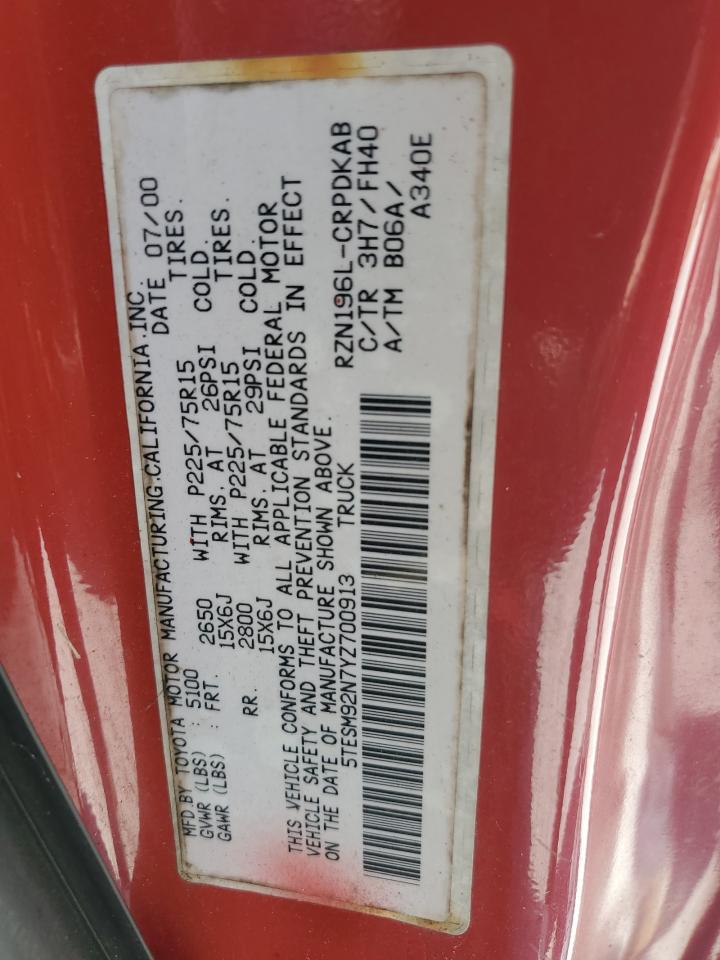 2000 Toyota Tacoma Xtracab Prerunner VIN: 5TESM92N7YZ700913 Lot: 63202154