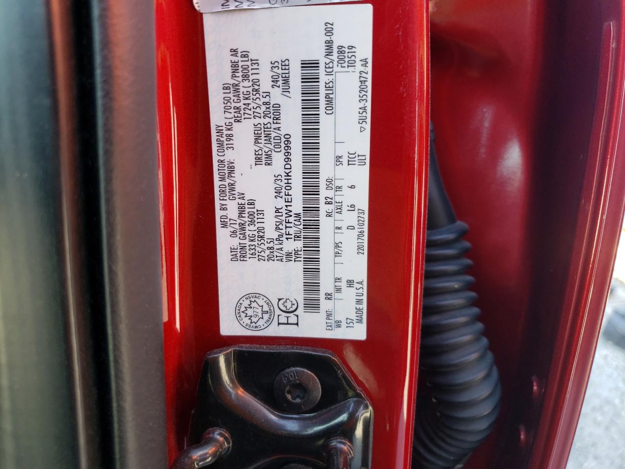 2017 Ford F150 Supercrew VIN: 1FTFW1EF0HKD99990 Lot: 62612354