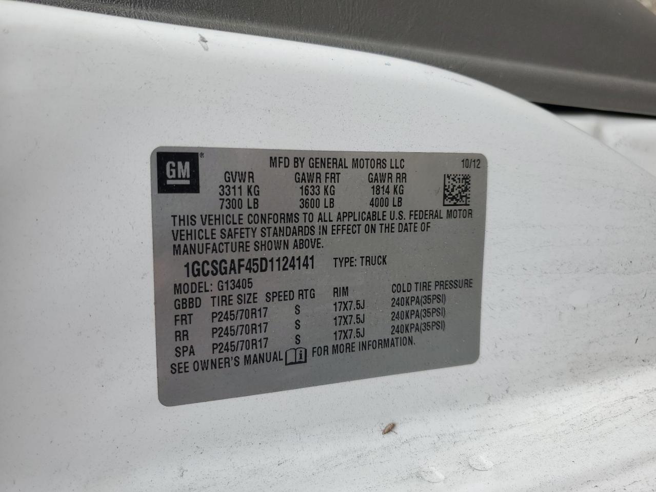 2013 Chevrolet Express G1500 VIN: 1GCSGAF45D1124141 Lot: 62225864