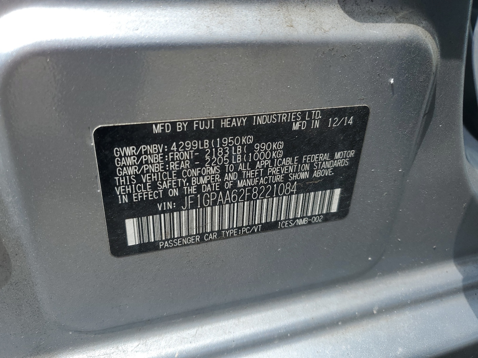 JF1GPAA62F8221084 2015 Subaru Impreza