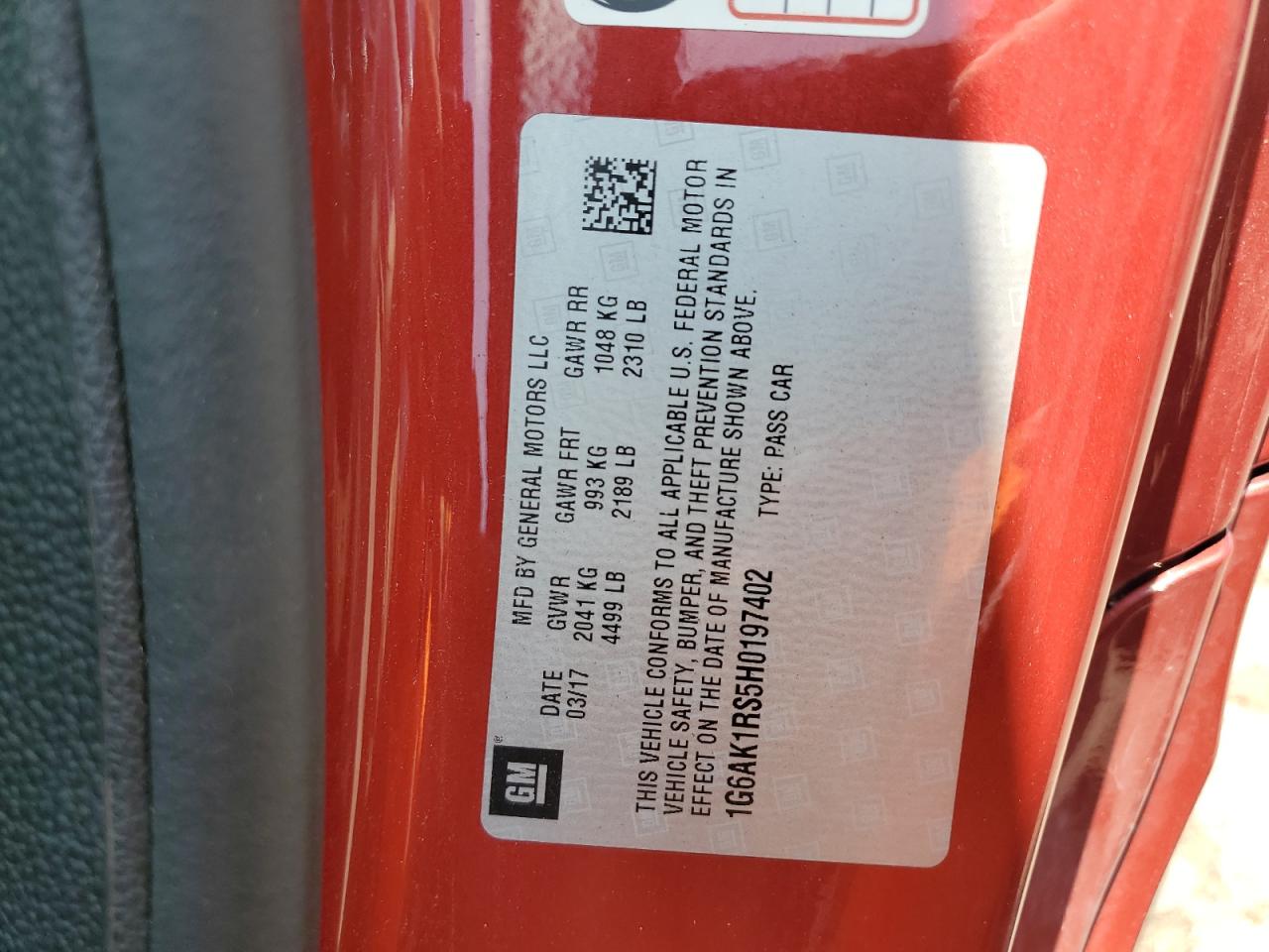 2017 Cadillac Ats Premium Luxury VIN: 1G6AK1RS5H0197402 Lot: 64861284