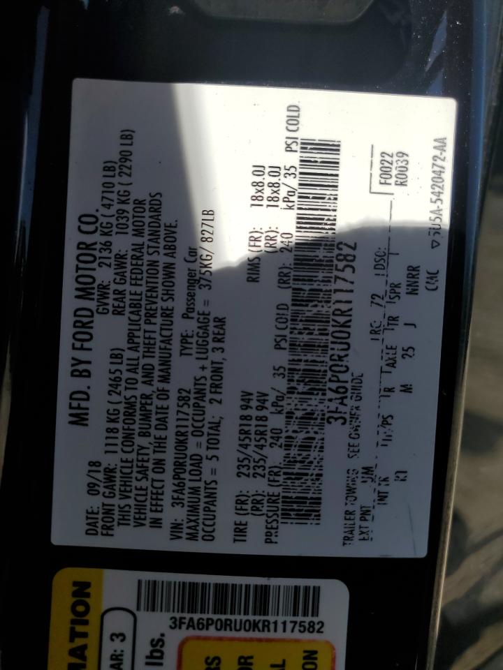 2019 Ford Fusion Titanium VIN: 3FA6P0RU0KR117582 Lot: 62412284