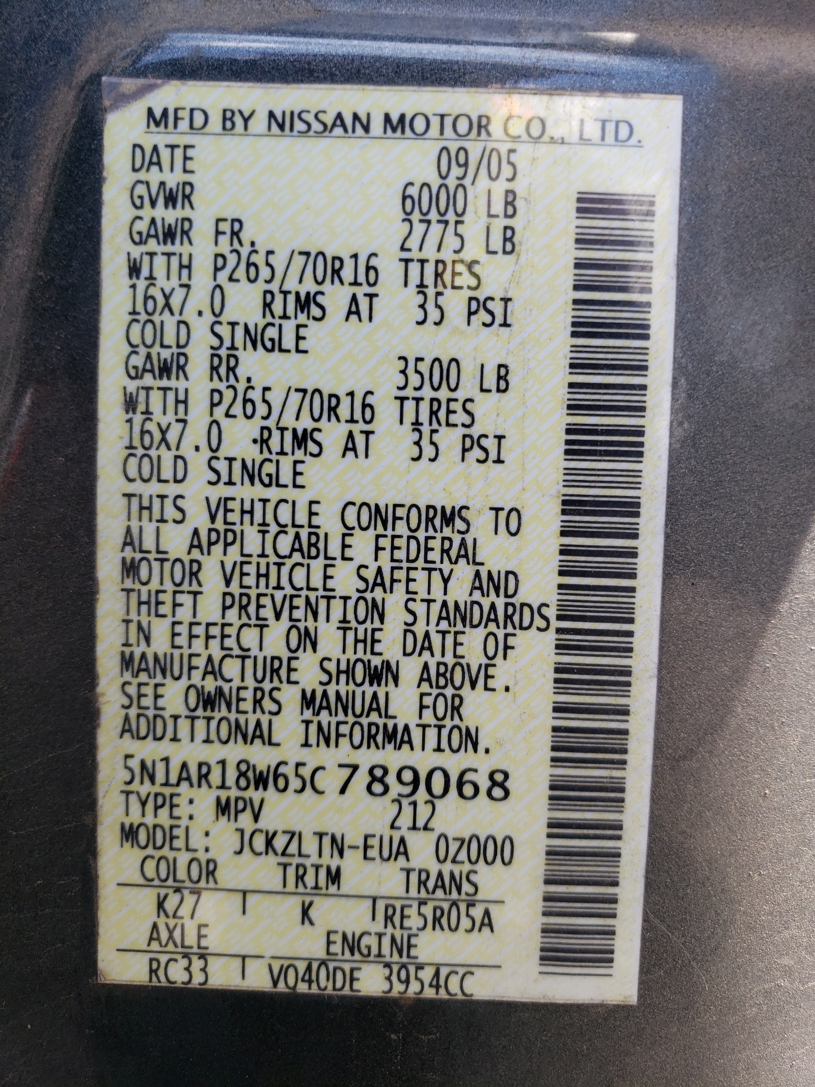 5N1AR18W65C789068 2005 Nissan Pathfinder Le