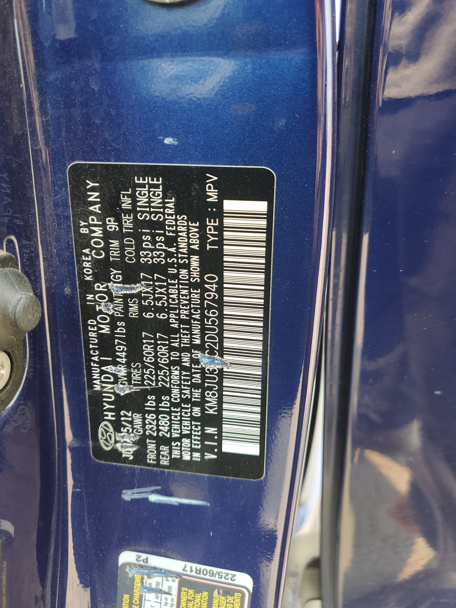 KM8JU3AC2DU567940 2013 Hyundai Tucson Gls