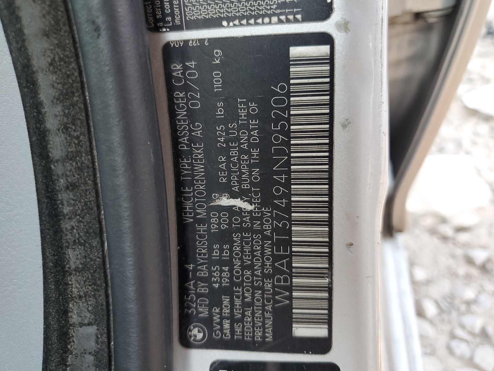 WBAET37494NJ95206 2004 BMW 325 I