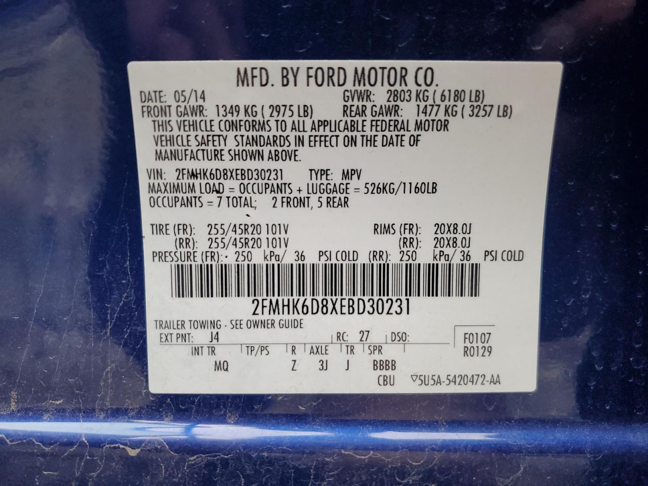 2014 Ford Flex Limited VIN: 2FMHK6D8XEBD30231 Lot: 65085654