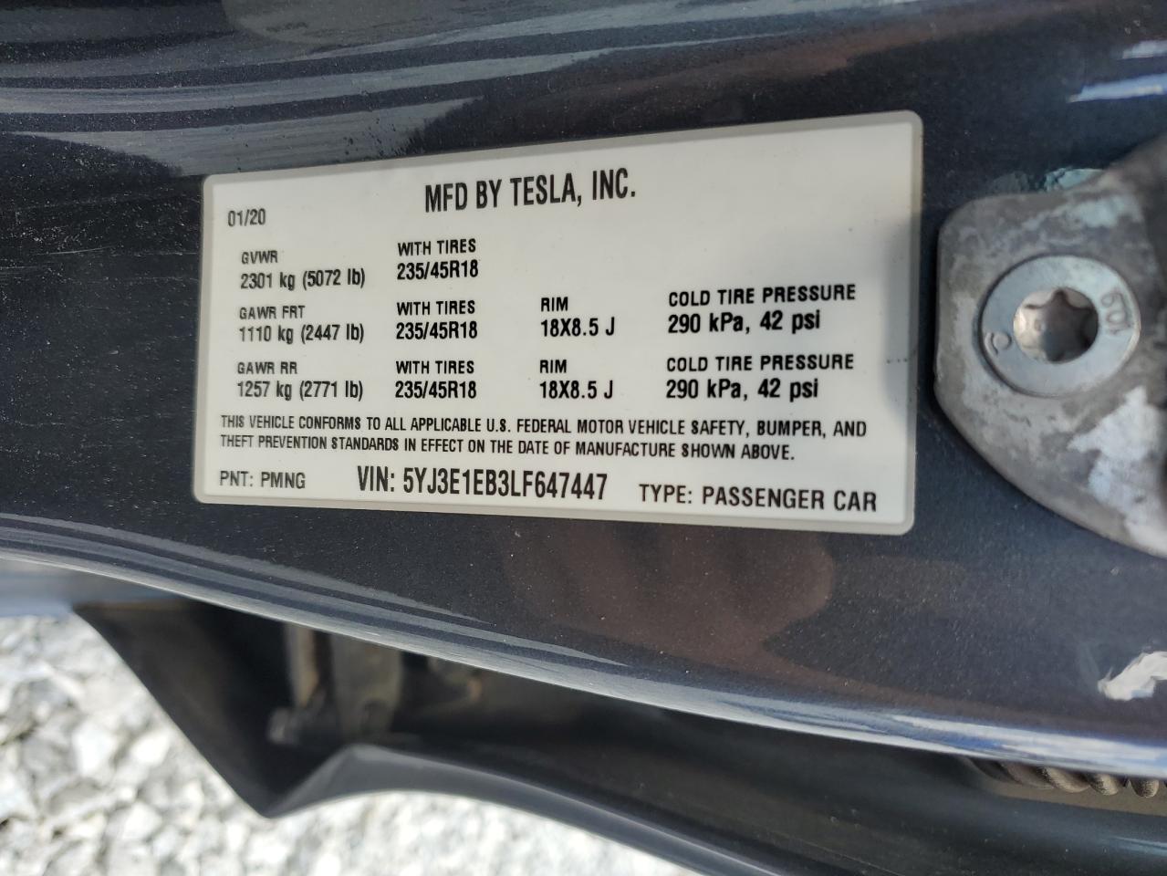 5YJ3E1EB3LF647447 2020 Tesla Model 3