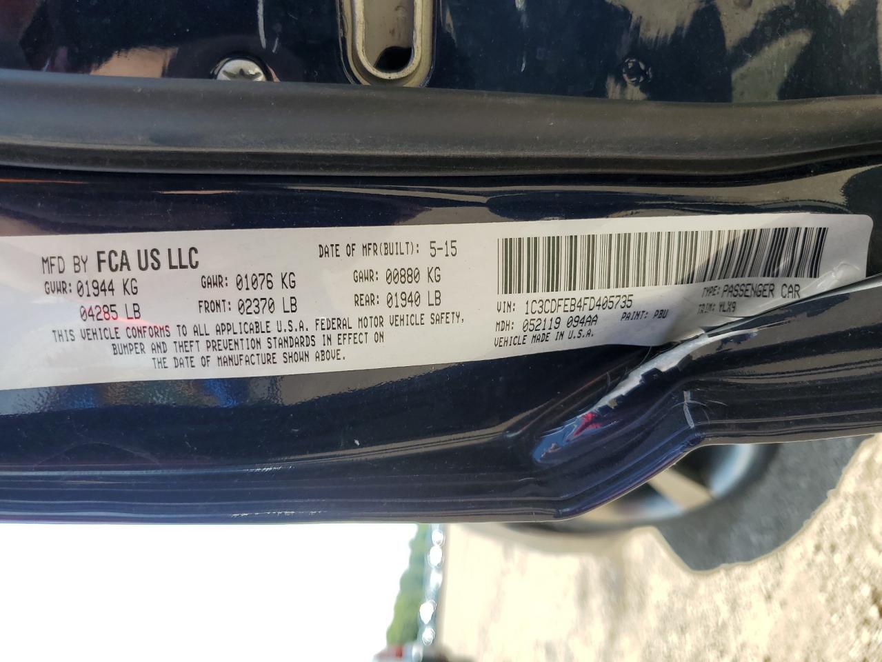 2015 Dodge Dart Gt VIN: 1C3CDFEB4FD405735 Lot: 62092954