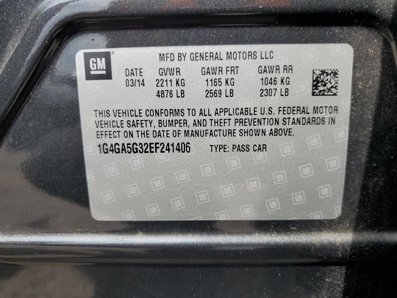 2014 Buick Lacrosse VIN: 1G4GA5G32EF241406 Lot: 63907834