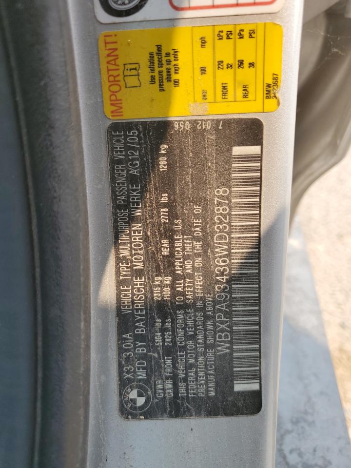 2006 BMW X3 3.0I VIN: WBXPA93436WD32878 Lot: 64997144