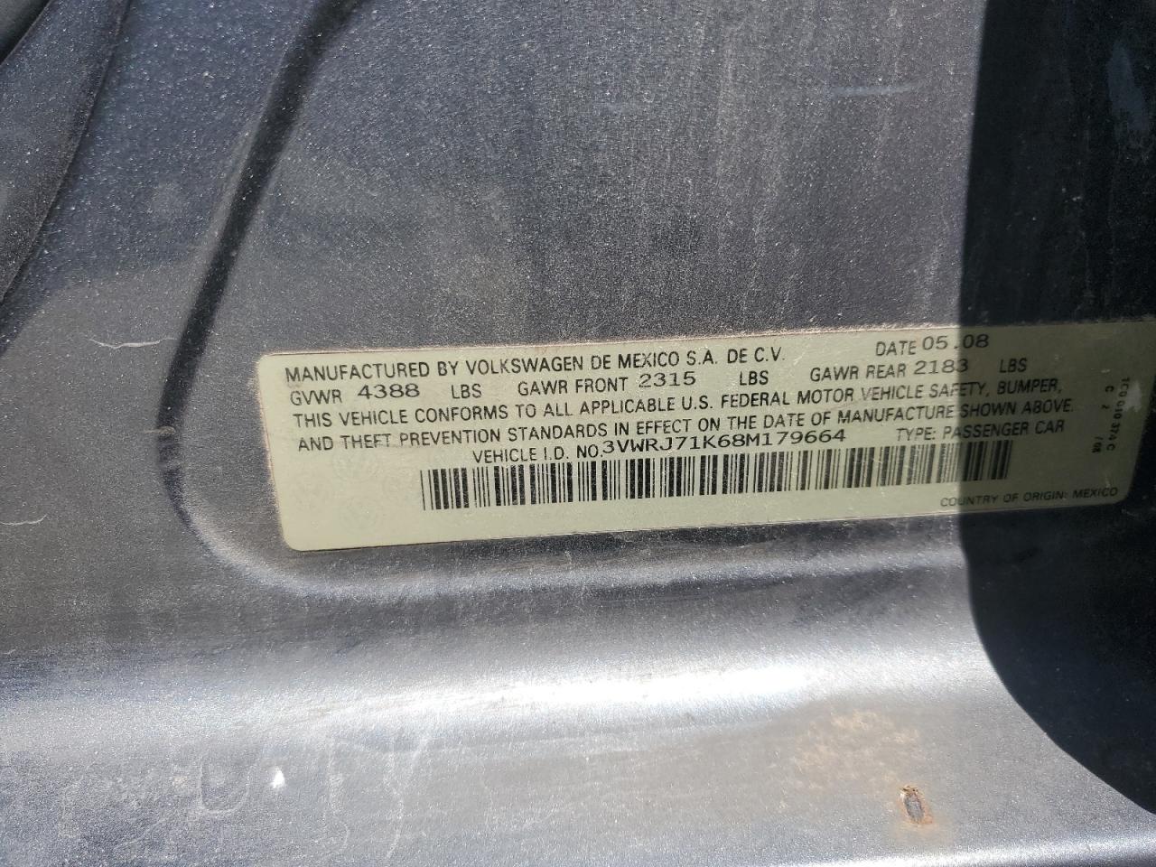 2008 Volkswagen Jetta Wolfsburg VIN: 3VWRJ71K68M179664 Lot: 62049604