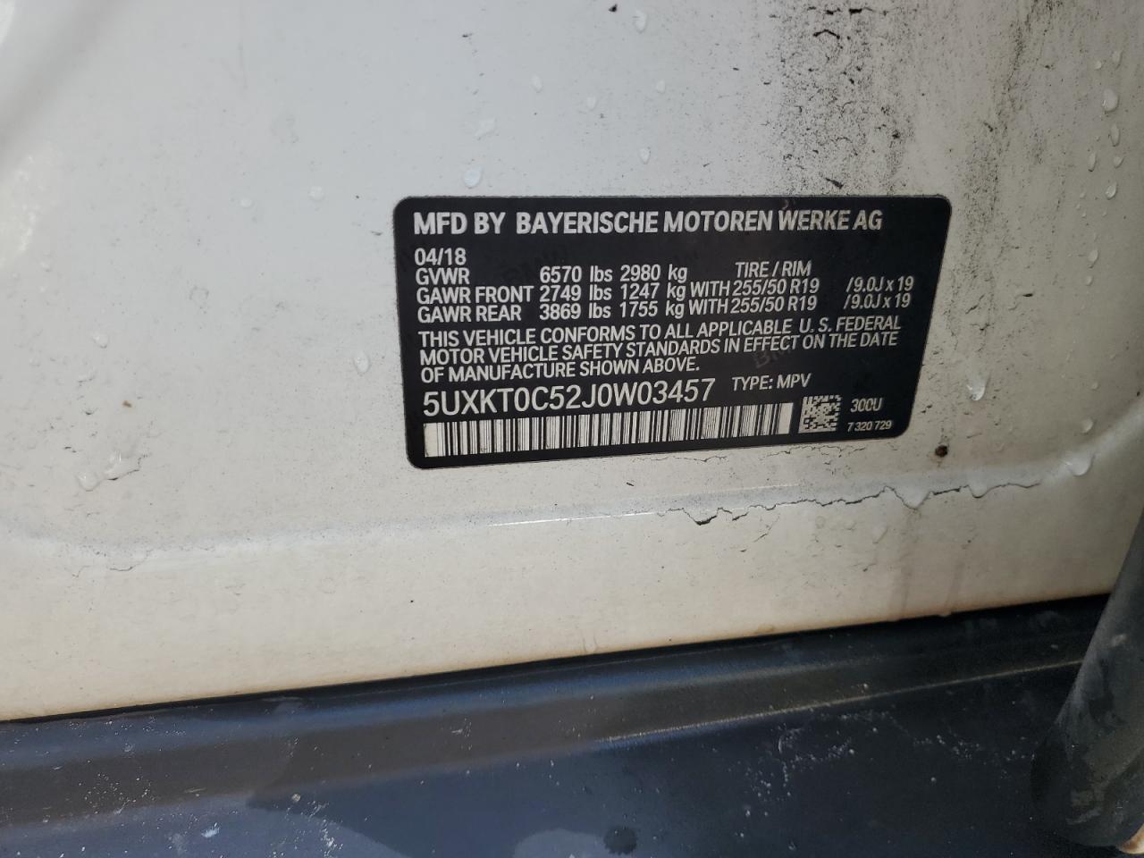 2018 BMW X5 Xdr40E VIN: 5UXKT0C52J0W03457 Lot: 63114064