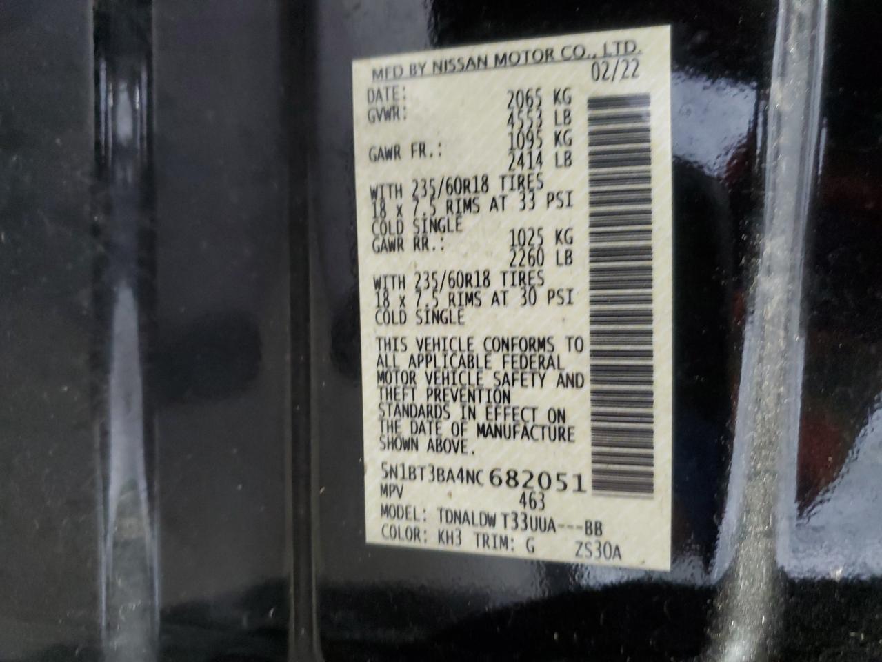 2022 Nissan Rogue Sv VIN: 5N1BT3BA4NC682051 Lot: 64569074