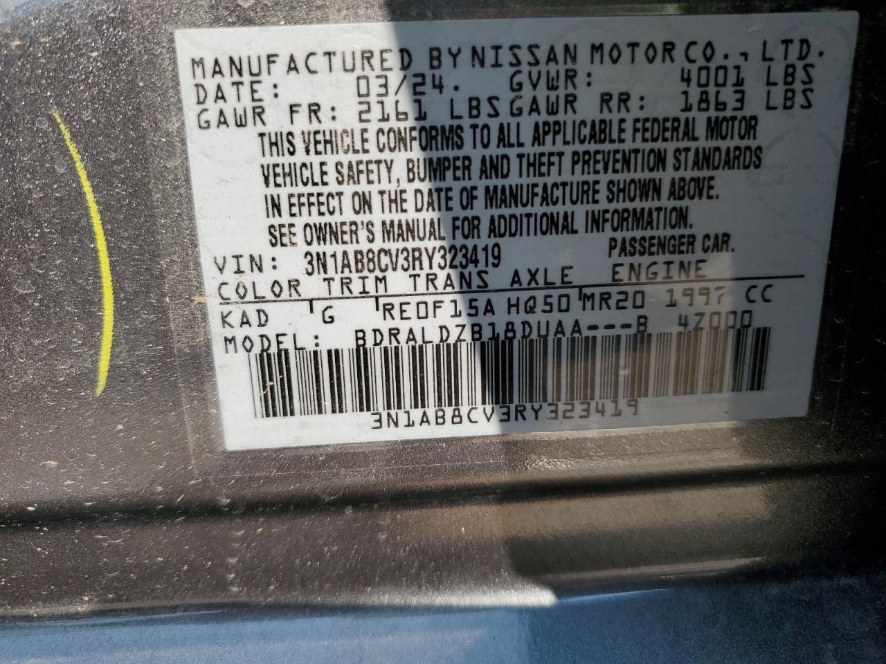 3N1AB8CV3RY323419 2024 Nissan Sentra Sv