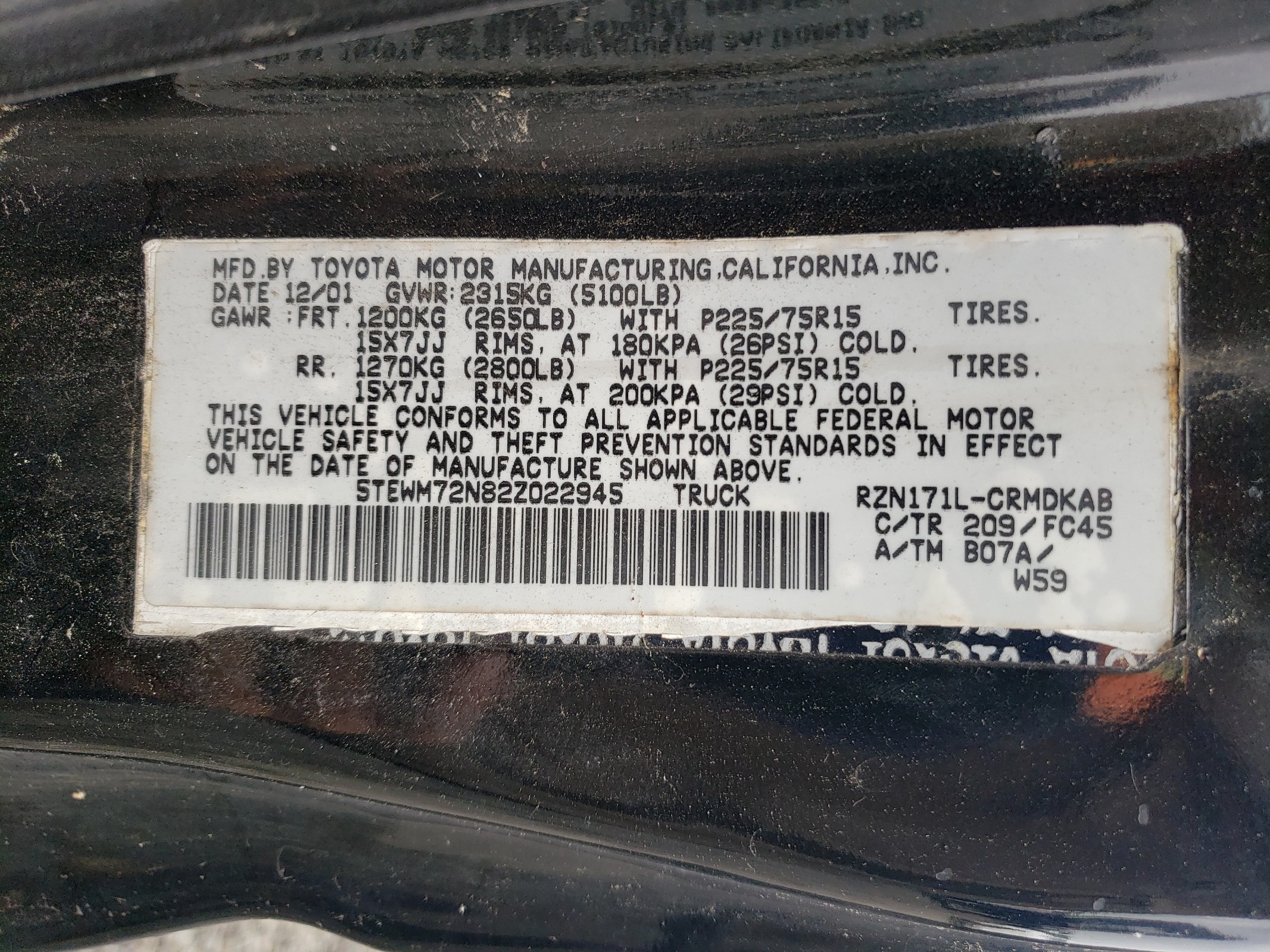 5TEWM72N82Z022945 2002 Toyota Tacoma Xtracab