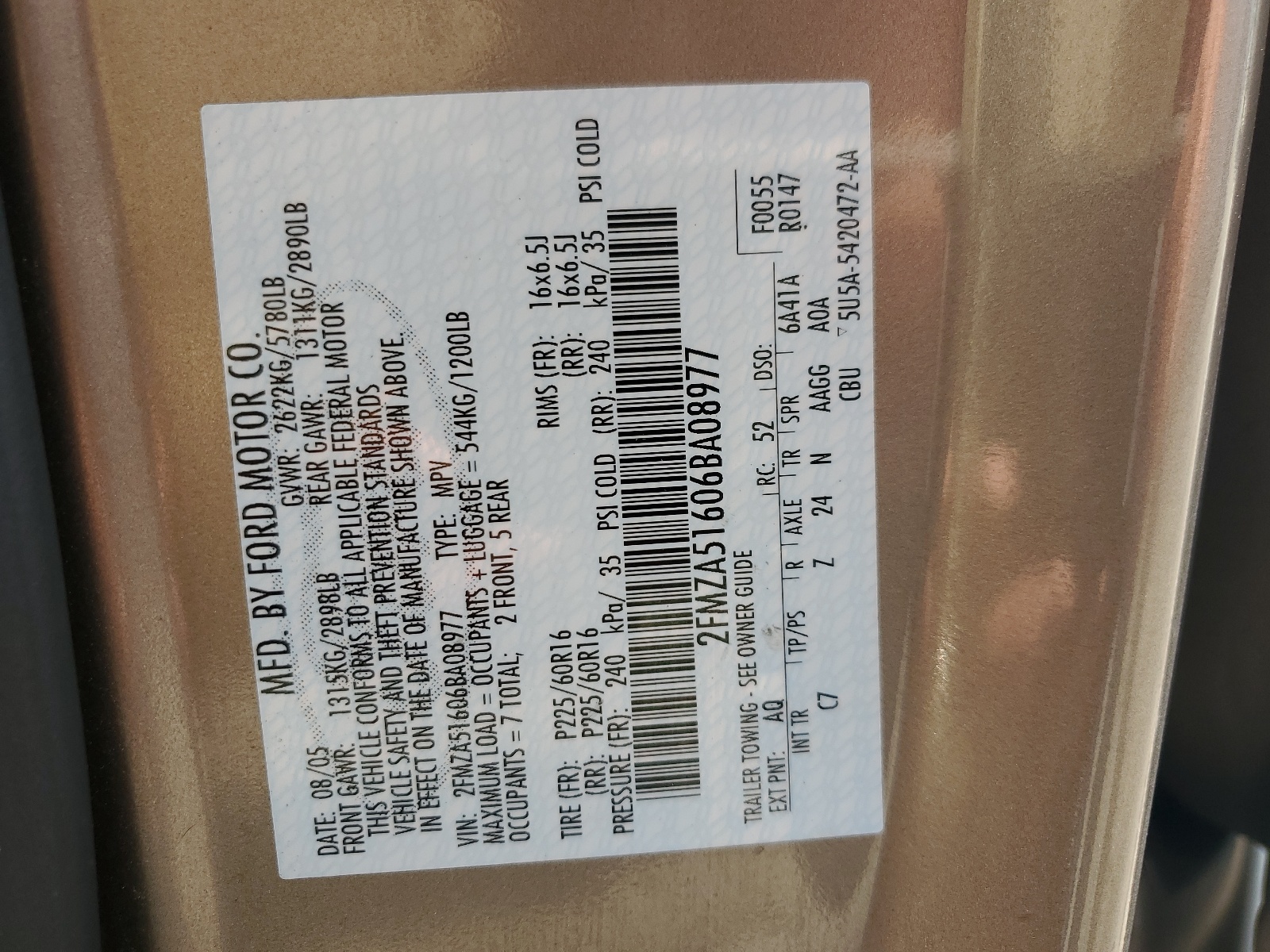 2FMZA51606BA08977 2006 Ford Freestar Se