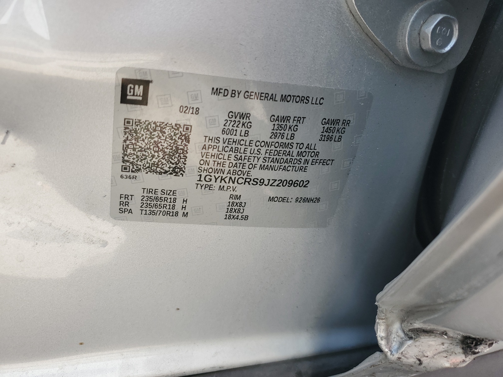 1GYKNCRS9JZ209602 2018 Cadillac Xt5 Luxury